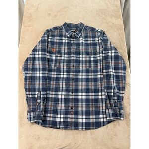Hawx FR Work Shirt Mens Size Large Blue Plaid Flame Resistant EUC